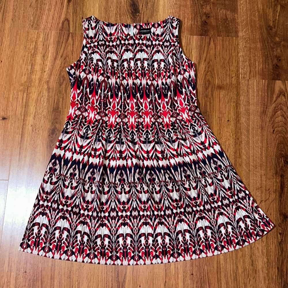 Lane Bryant Size 16 Geometric Print Boat Neck Sleeveless  Pleated Dress